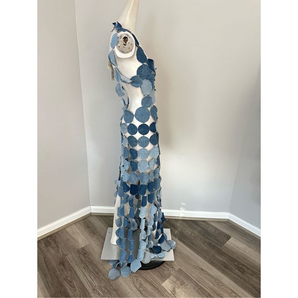 NWT A.W.A.K.E. MODE Upcycled Denim Multi Circle Dress FR 38 / US 4 $1415 - Picture 11 of 13